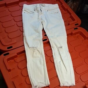 Free People White Distressed Denim Jeans